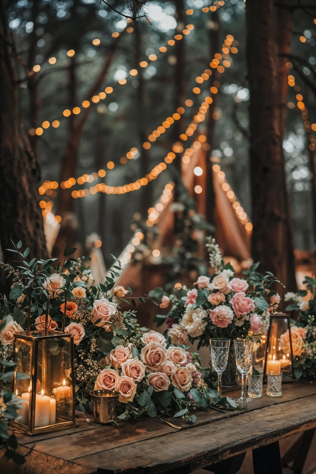 A warmly decorated private party space with ambient lighting and table settings